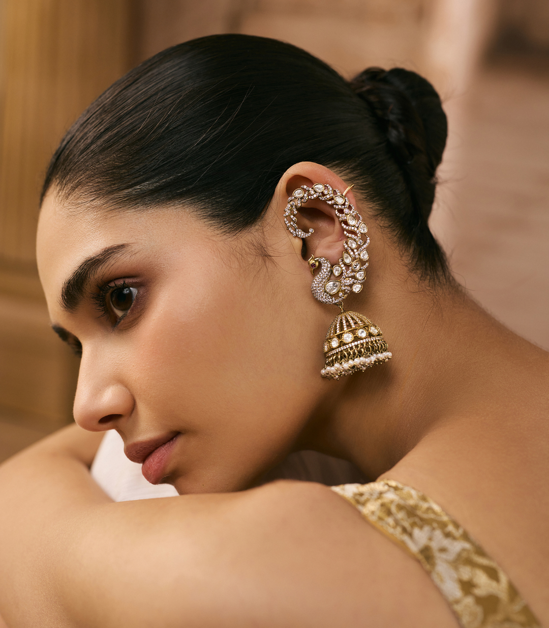 HEMAKANTI ANTIQUE FINISH POLKI EARCUFF JHUMKA