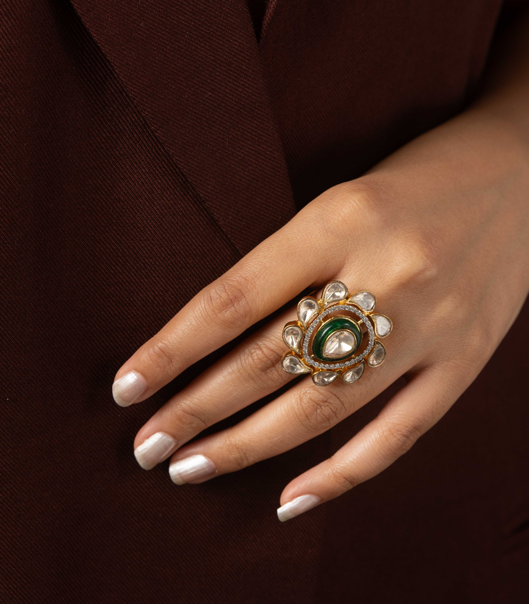 AMANI GREEN POLKI RING
