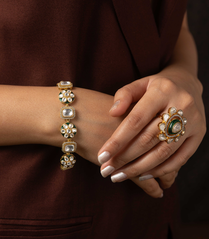 CHANDRA GREEN POLKI BRACELET