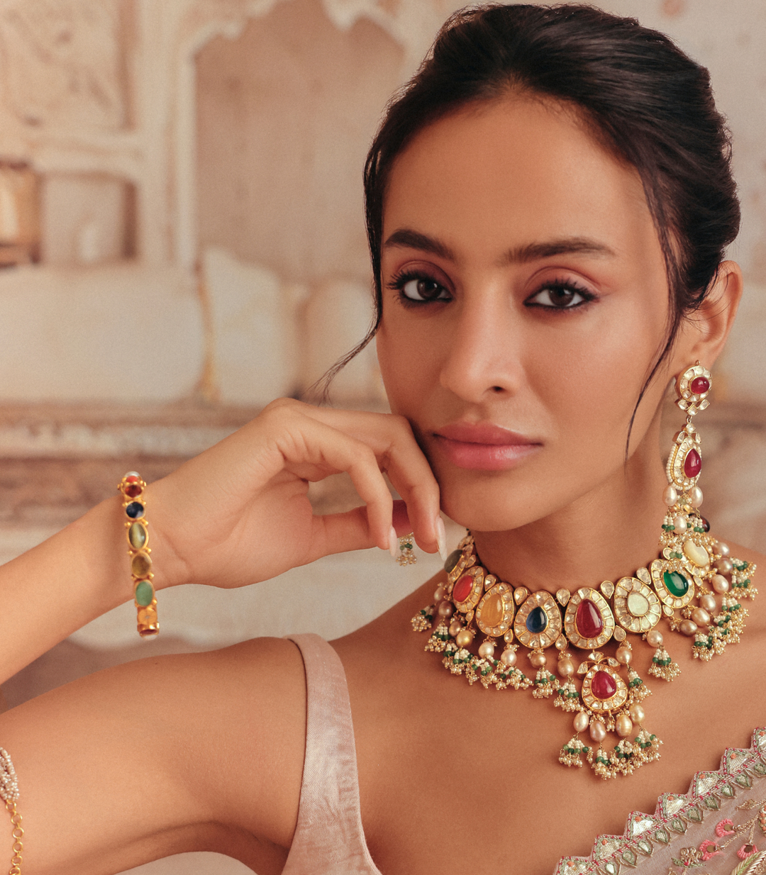 DHRUVI GREEN MOISSANITE NECKLACE SET