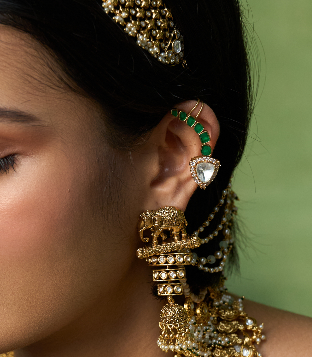 JAYA GREEN POLKI  EAR CUFFS