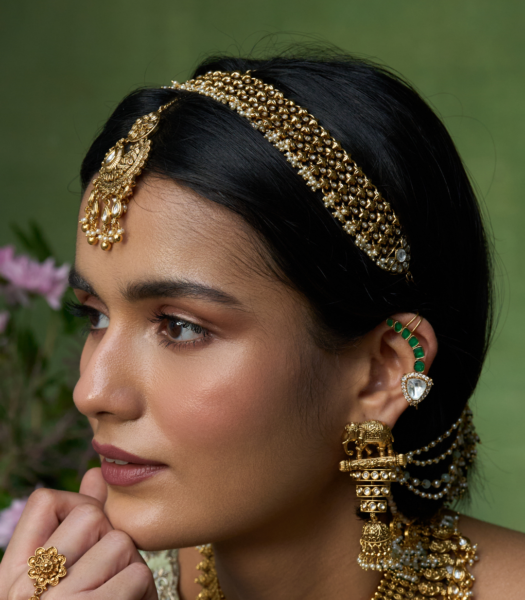 JAYA GREEN POLKI  EAR CUFFS