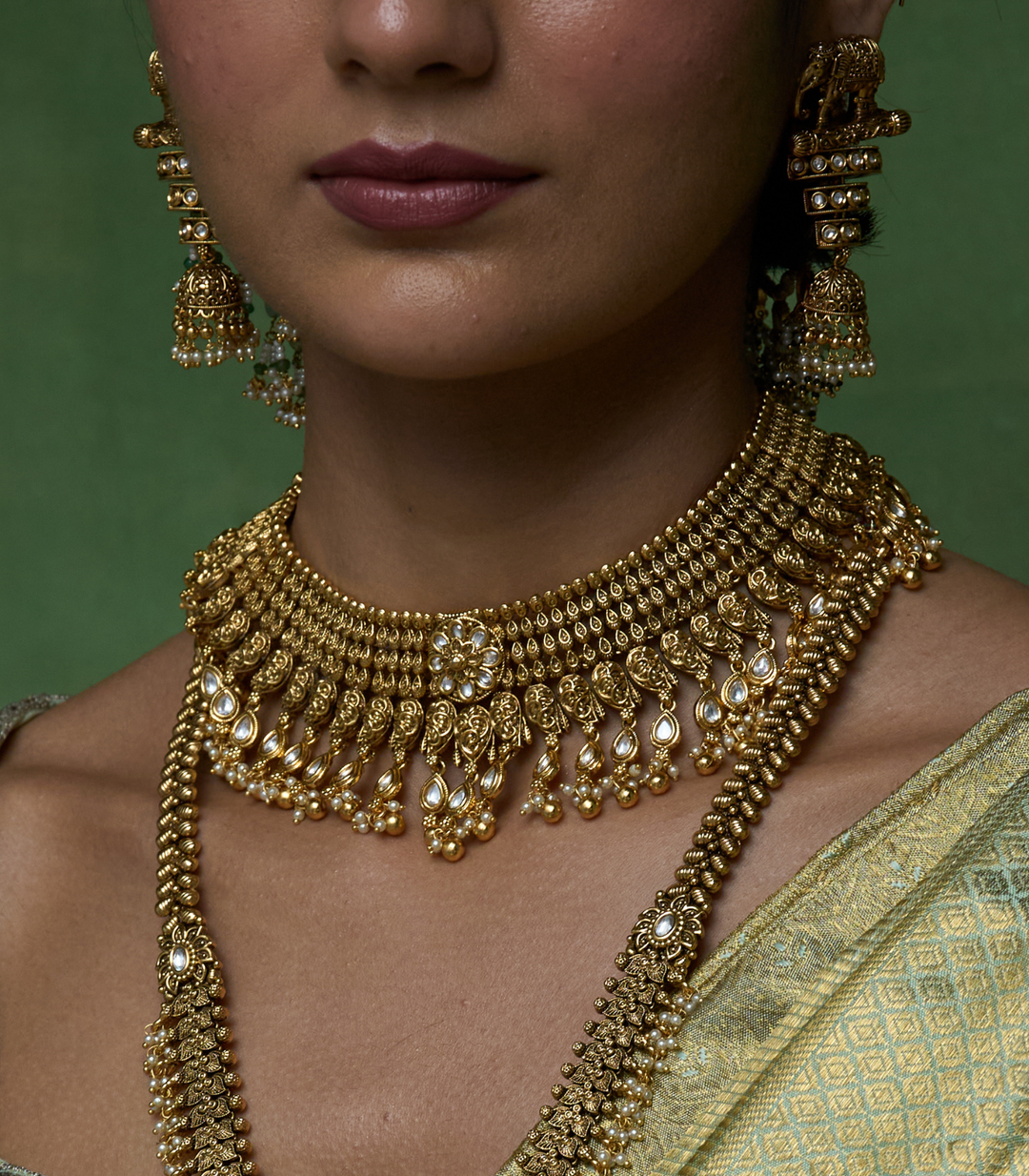 URJA GOLD PLATED  BRASS NECKLACE SET