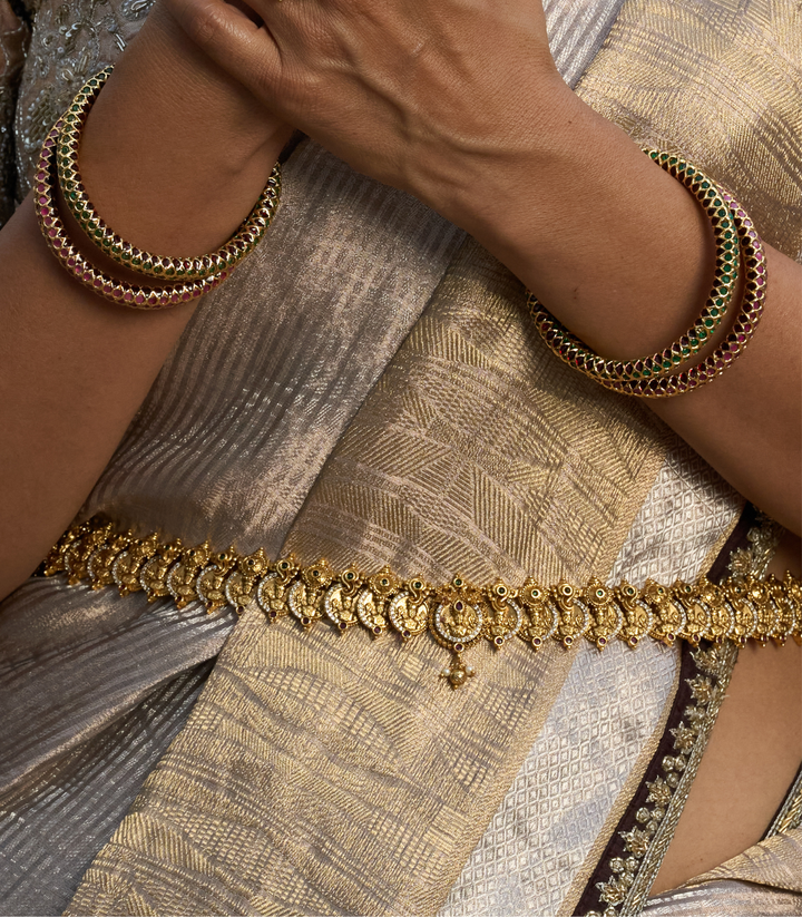 NITYA RED & GREEN GOLD PLATED WAIST BELT