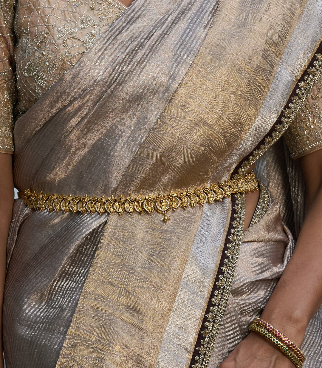 NITYA RED & GREEN GOLD PLATED WAIST BELT