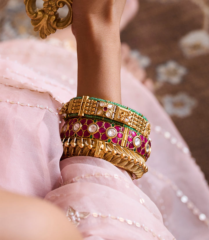 PAKHI RED & GREEN  KUNDAN BANGLES