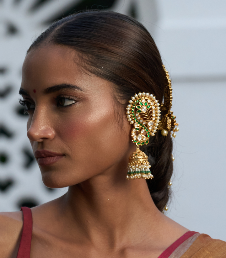 RADHIYA GREEN KUNDAN JHUMKA