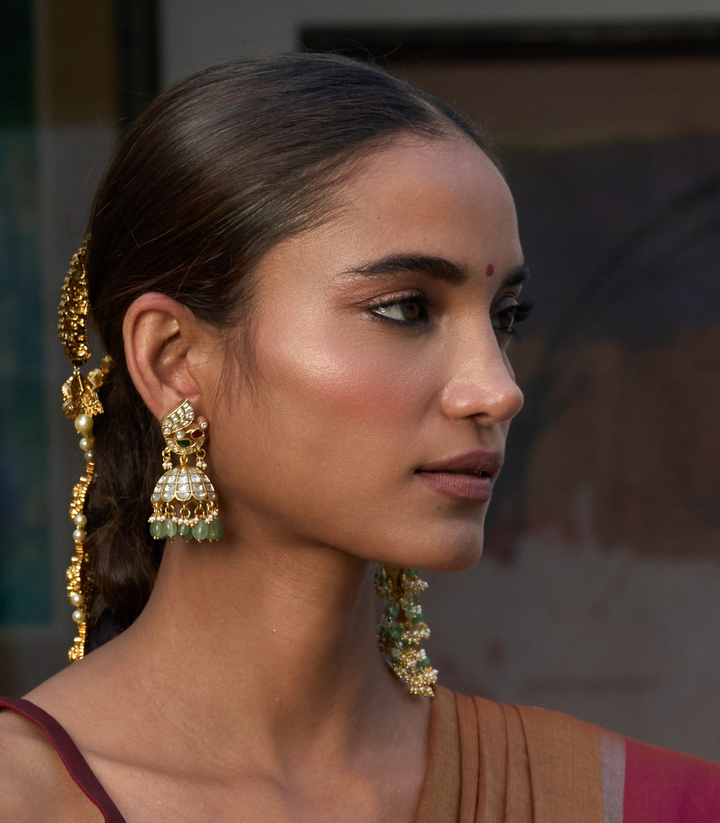 PRISHA RED & GREEN KUNDAN JHUMKA