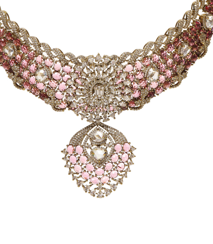 ANVI PINK ROSE CUT NECKLACE SET