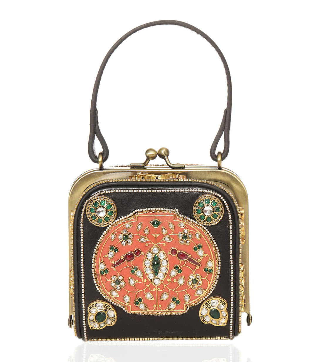 ADITRI RED & GREEN LEATHER KUNDAN HAND BAG