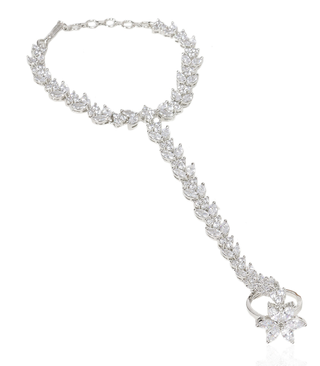 VARAHI SILVER FINISH ZIRCON HATHPHOOLS