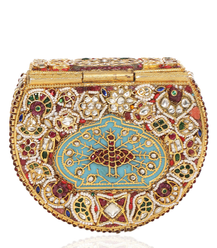 SAANVI RED & GREEN KUNDAN HAND BAG