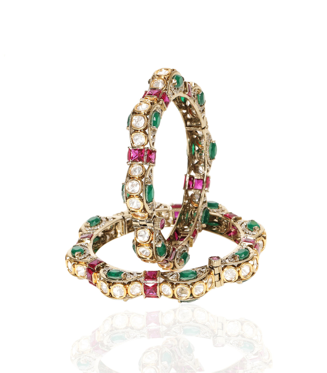 RADHIKA RED & GREEN POLKI BANGLES