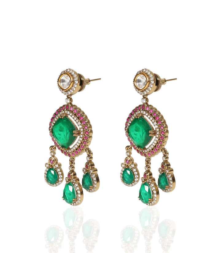 ELENA RED & GREEN ANTIQUE FINISH POLKI NECKLACE SET