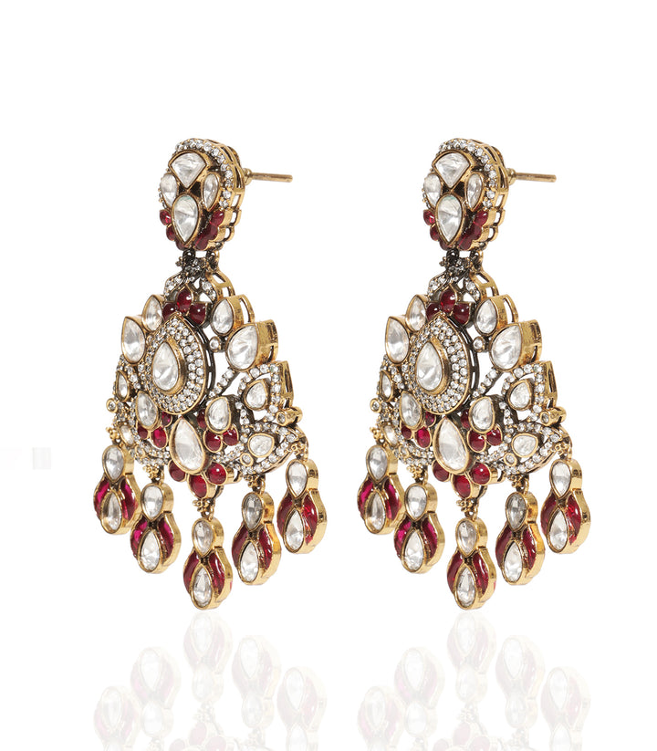 RADHIKA RED ANTIQUE FINISH POLKI EARRING
