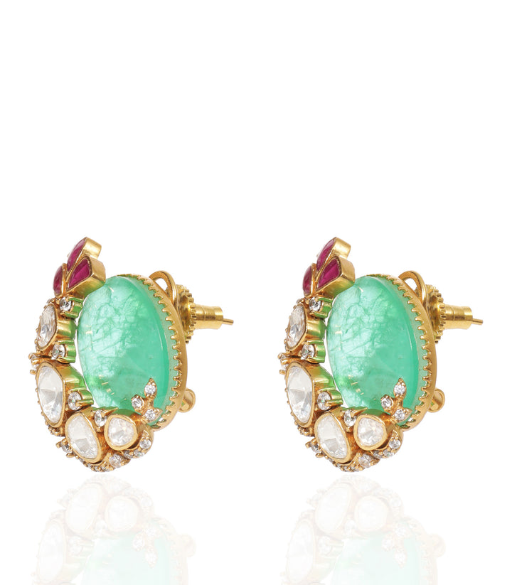 BHAVINI RED & GREEN POLKI STUDS