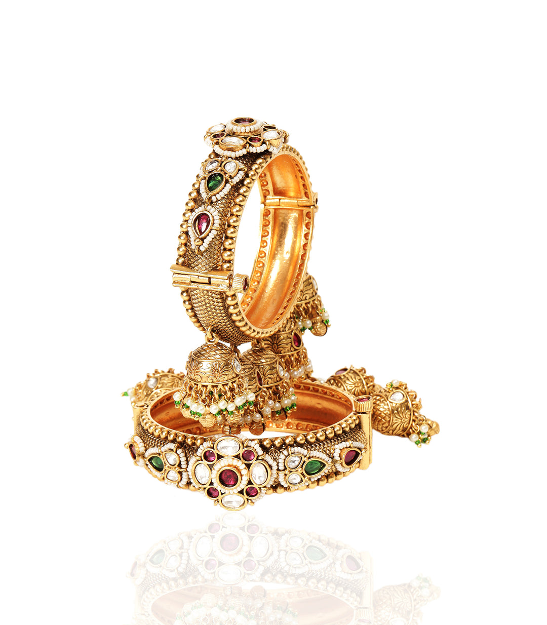 NAVYA RED & GREEN KUNDAN BANGLES