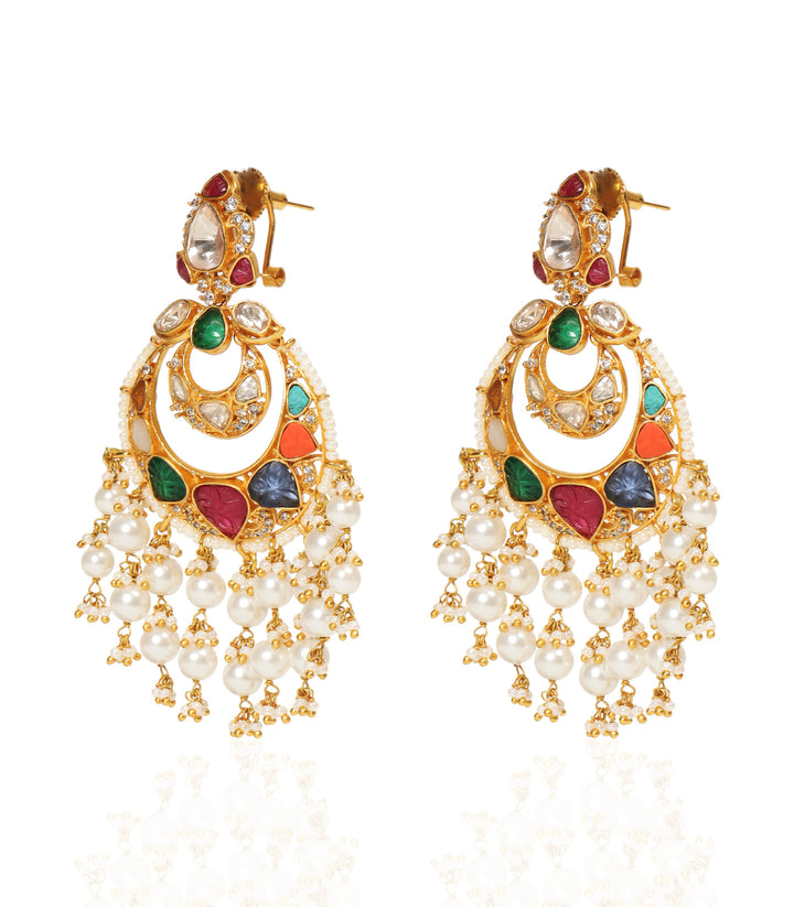 MAYUKI NAVRATAN  MOISSANITE POLKI CHANDBALI