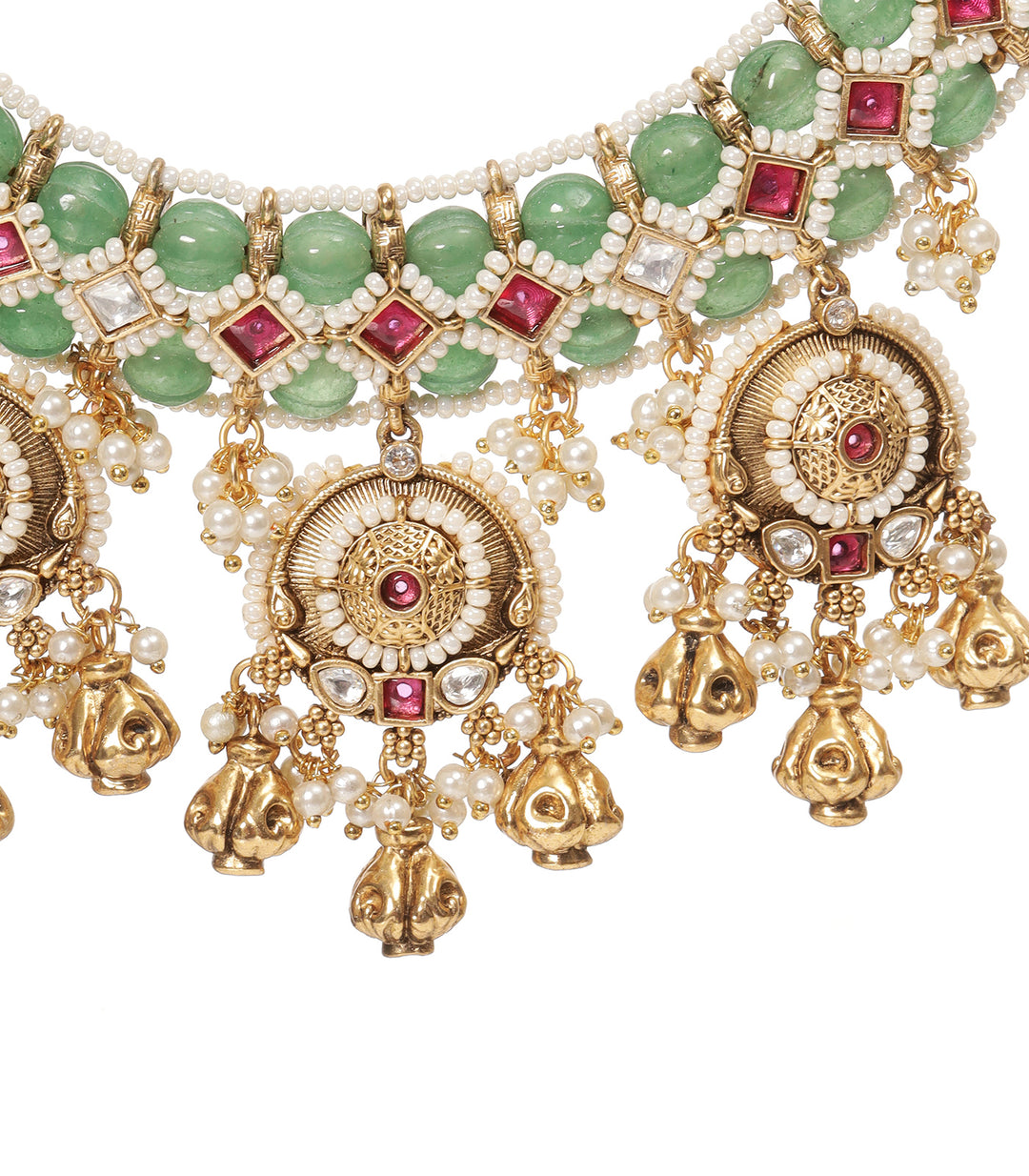LAKSHITA RED & GREN KUNDAN NECKLACE SET