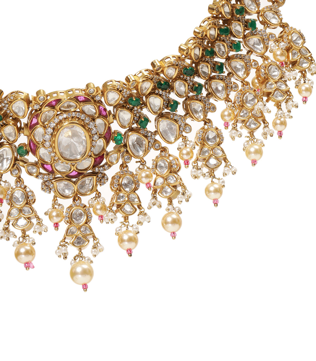 PRISHA RED & GREEN POLKI NECKLACE SET