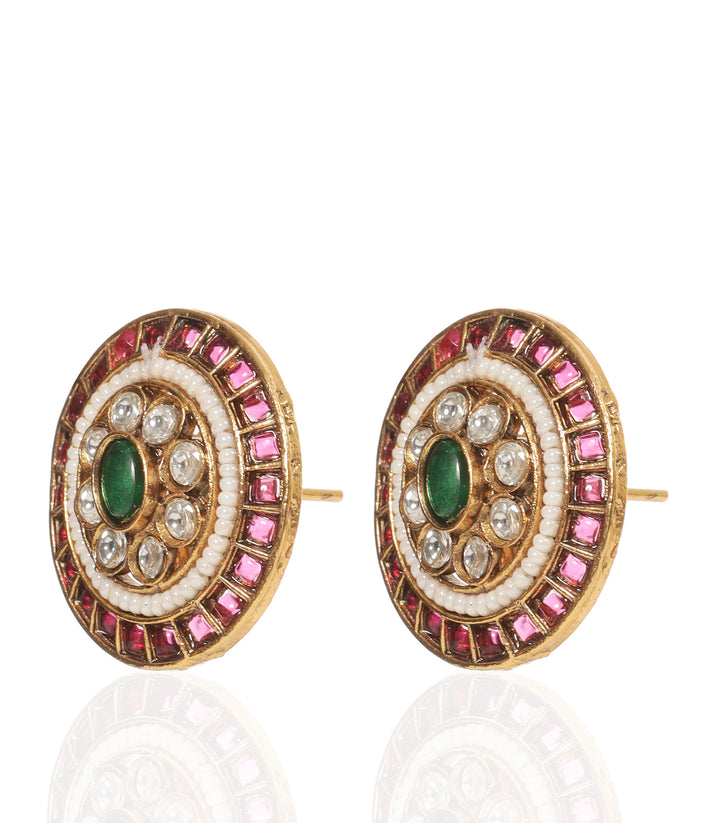 AVNI RED & GREEN KUNDAN STUD