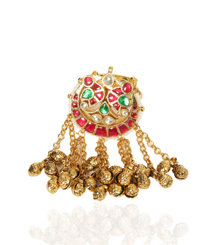 AMIA RED & GREEN KUNDAN RING
