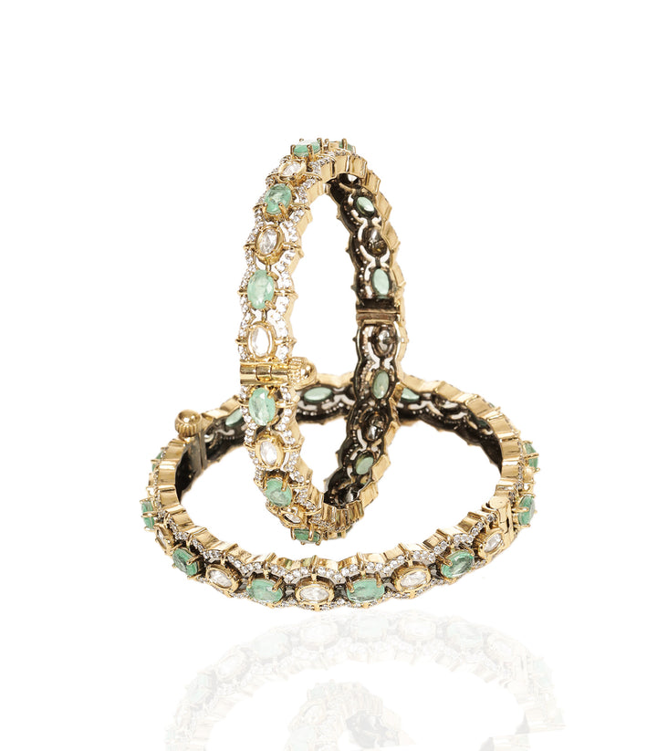 SAMAR MINT ANTIQUE FINISH POLKI BANGLES