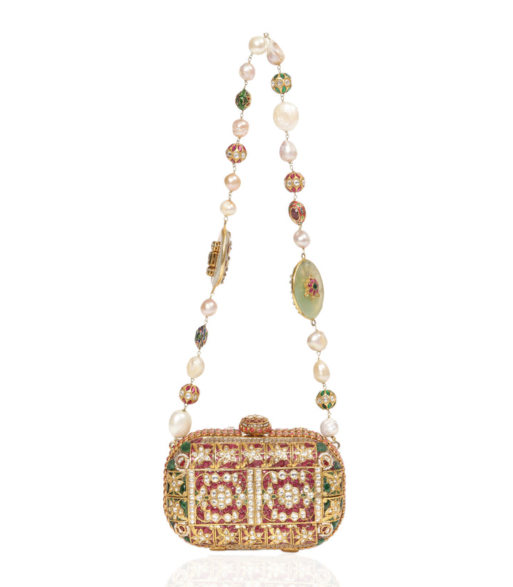 TANIA RED & GREEN KUNDAN HAND BAG