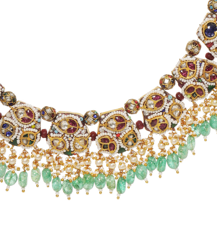 MIHIRA RED & GREEN KUNDAN NECKLACE SET