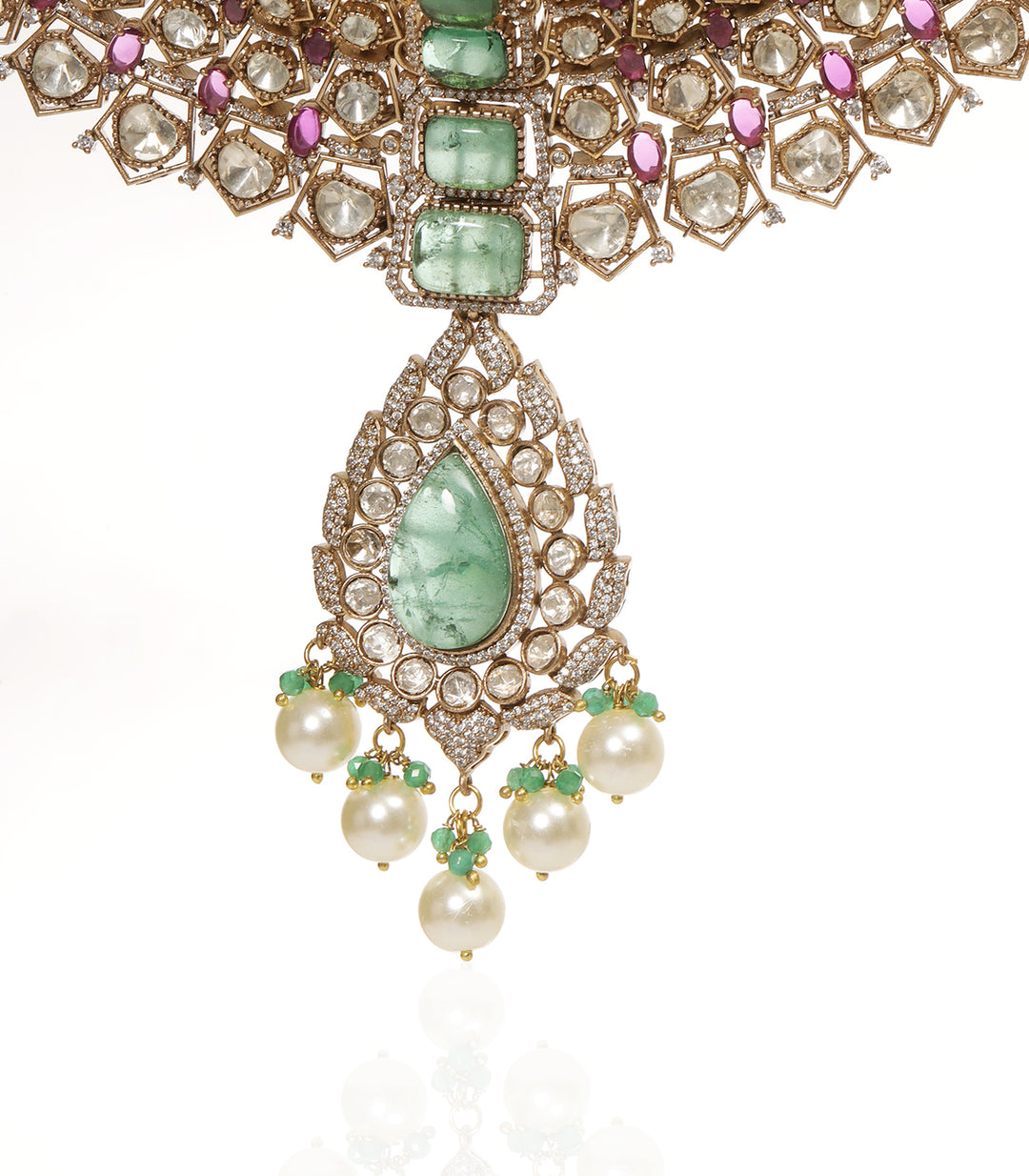 TRISHA RED & MINT POLKI NECKLACE SET