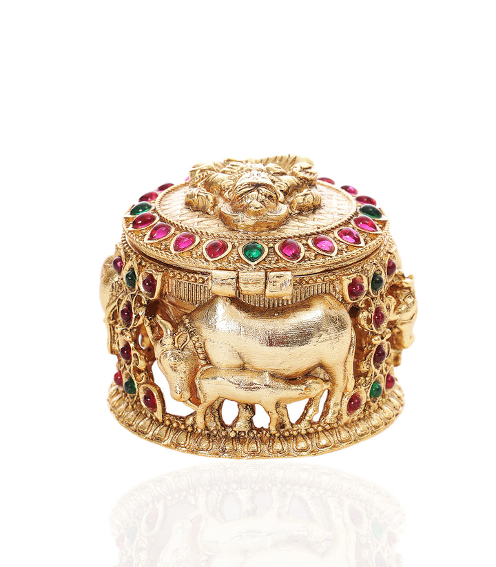 GOLD PLATED RED & GREEN LAKSHMI ORNATE BOX
