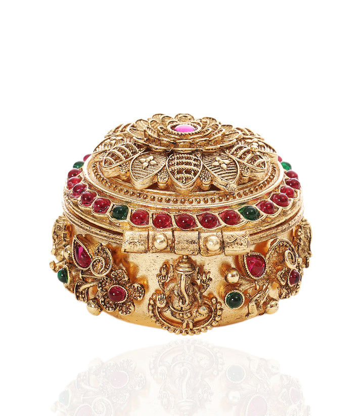 GOLD PLATED RED & GREEN GANESHA ORNATE BOX