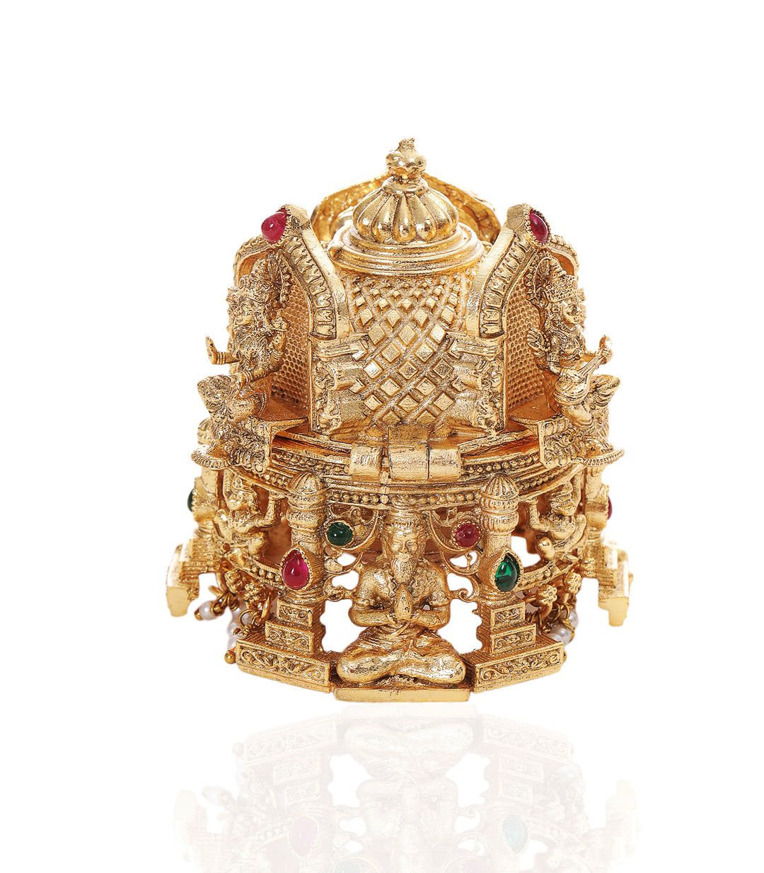 VIGNESHWARA RED & GREEN GOLD PLATED ORNATE BOX