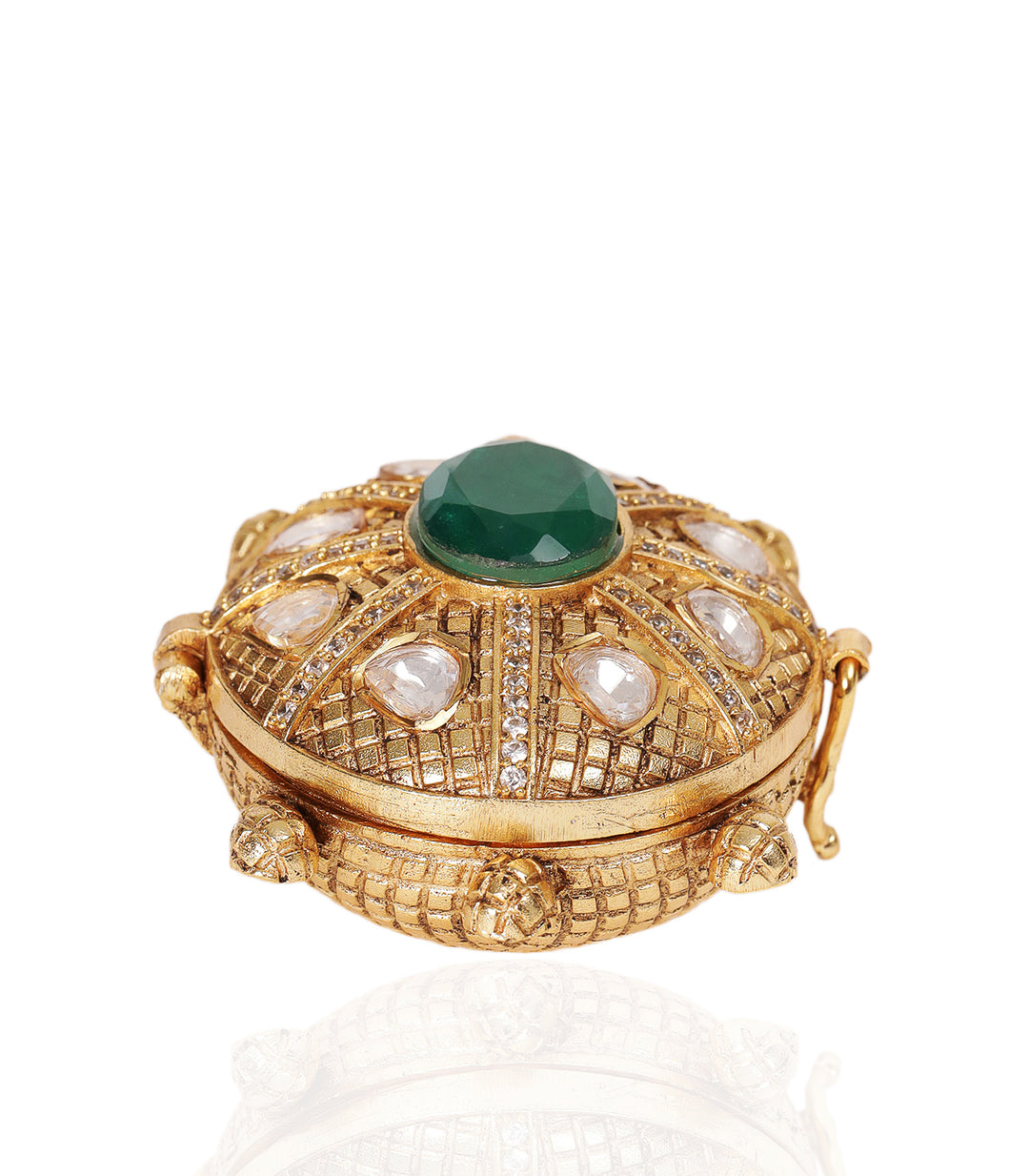 GOLD PLATED GREEN TORTOISE ORNATE BOX