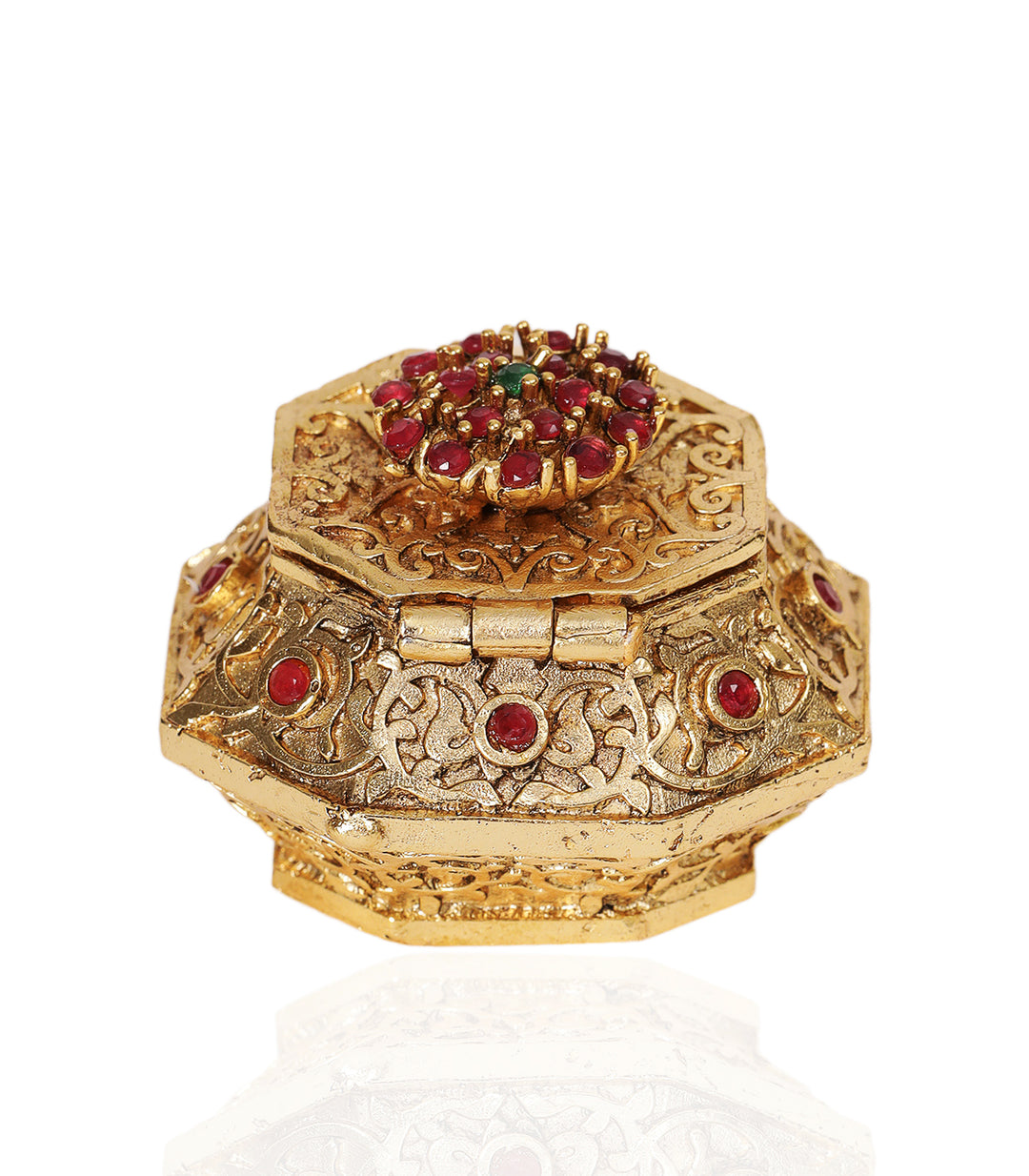 GOLD PLATED RED & GREEN KALASH ORNATE BOX