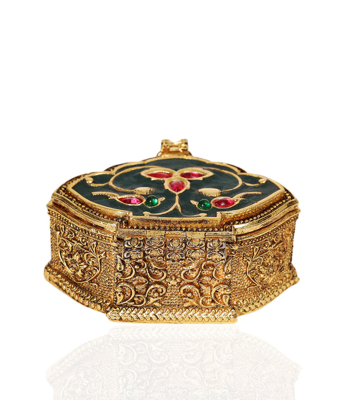 VEDA GOLD PLATED RED & GREEN ORNATE BOX