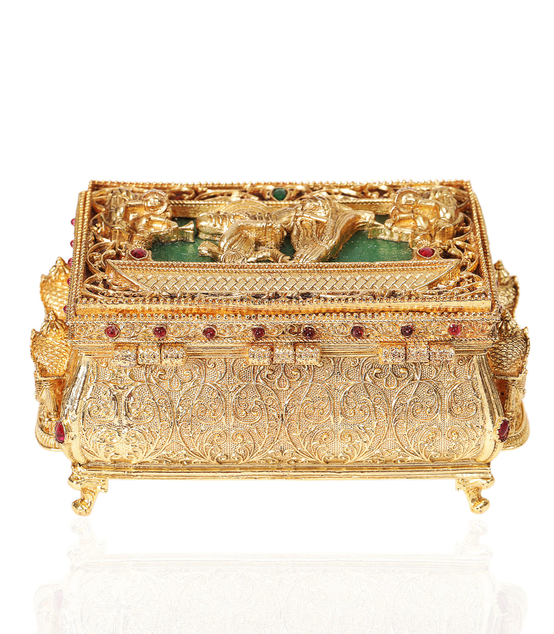 GOLD PLATED RED & GREEN ORNATE BOX