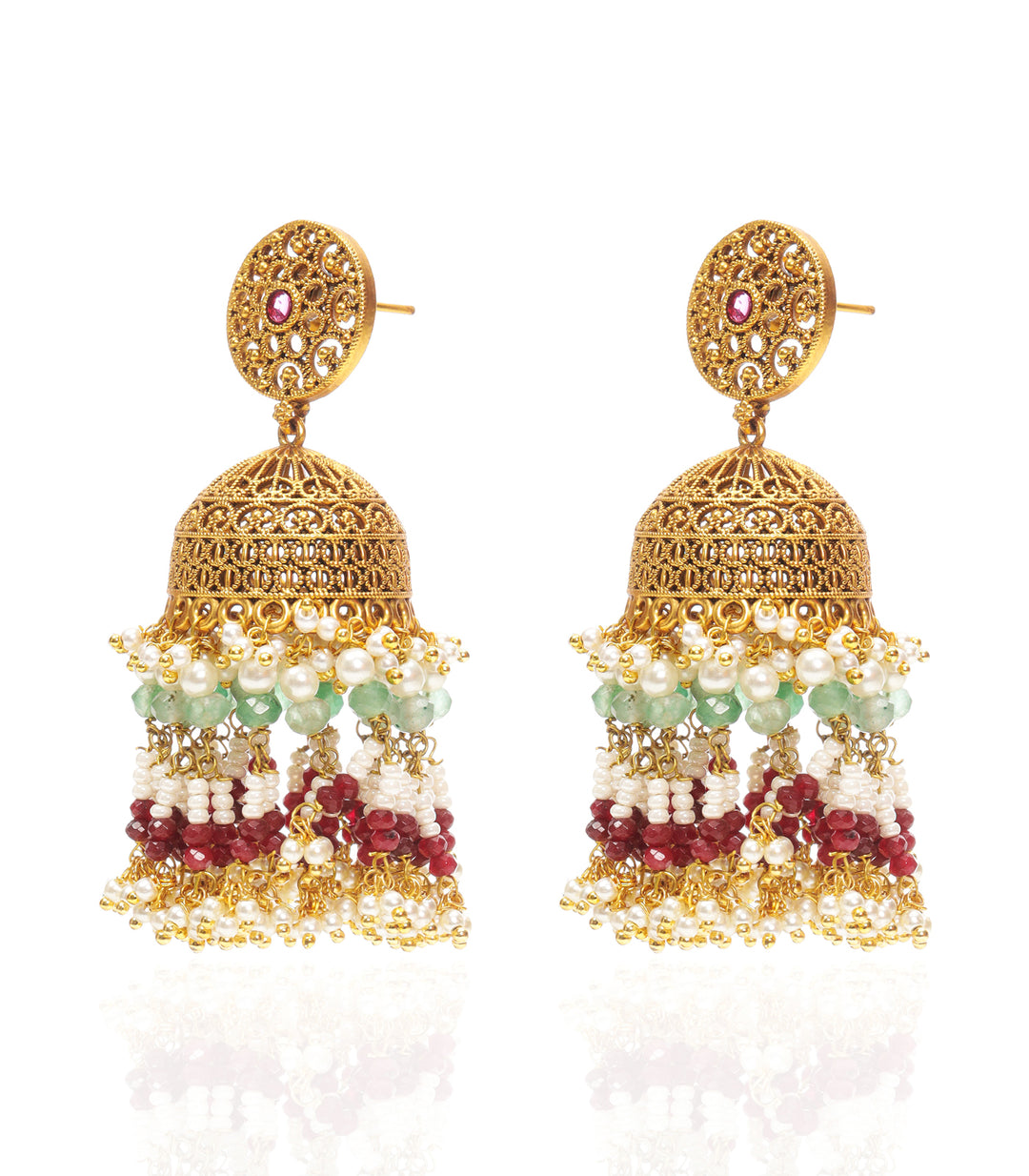 TANYA RED & GREEN GOLD PLATED JHUMKA
