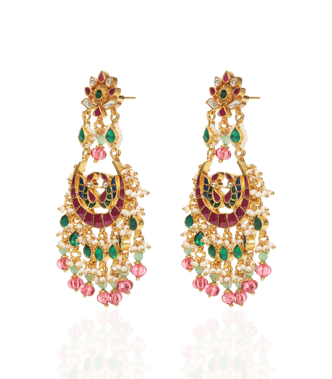 TANIA RED & GREEN KUNDAN CHANDBALI