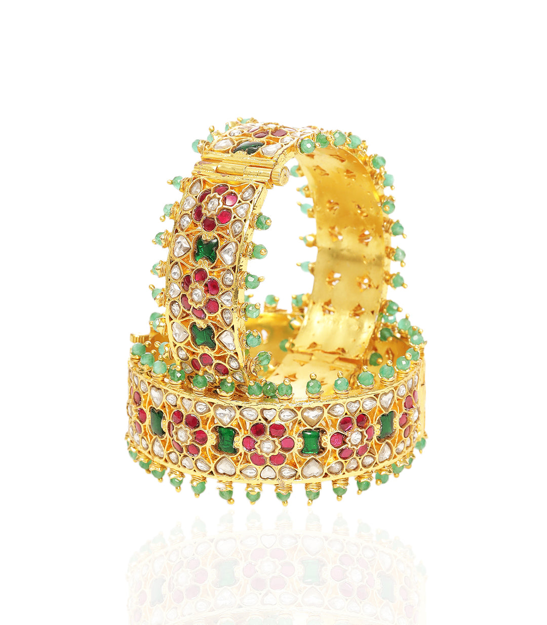 DEVANGI RED & GREEN KUNDAN BANGLES
