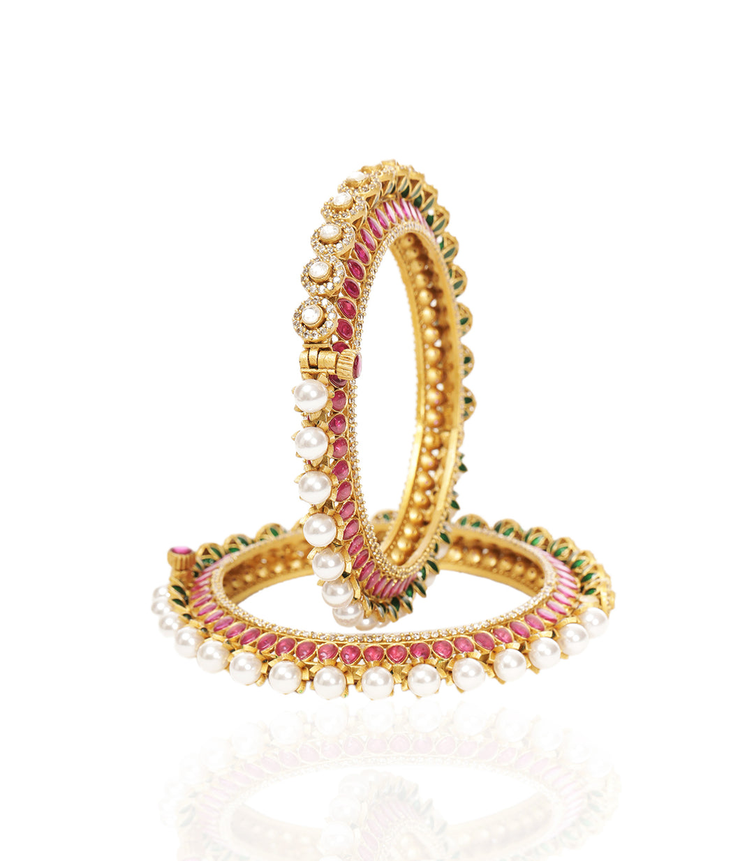 NANDHINI RED & GREEN KUNDAN BANGLES
