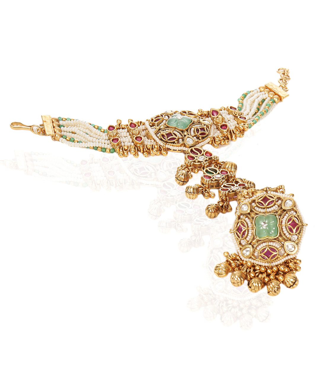 GOURI RED & GREEN KUNDAN HATHPHOOL
