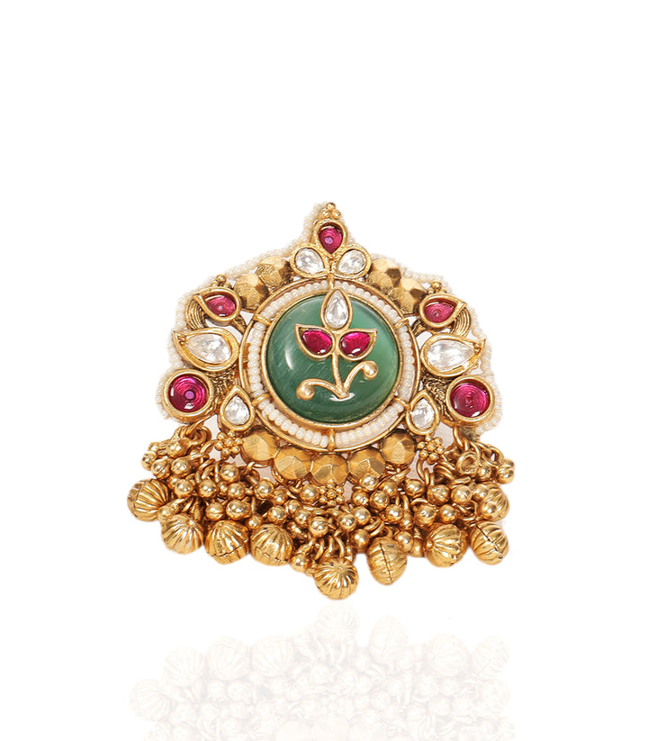 SONIA RED & GREEN  KUNDAN RING