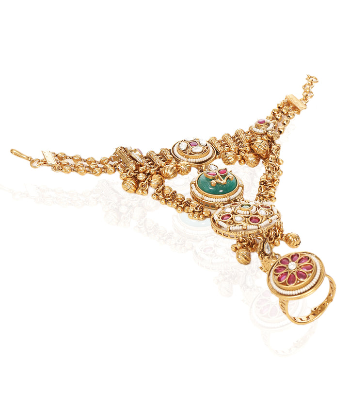 SUMAN RED & GREEN KUNDAN HATHPHOOL
