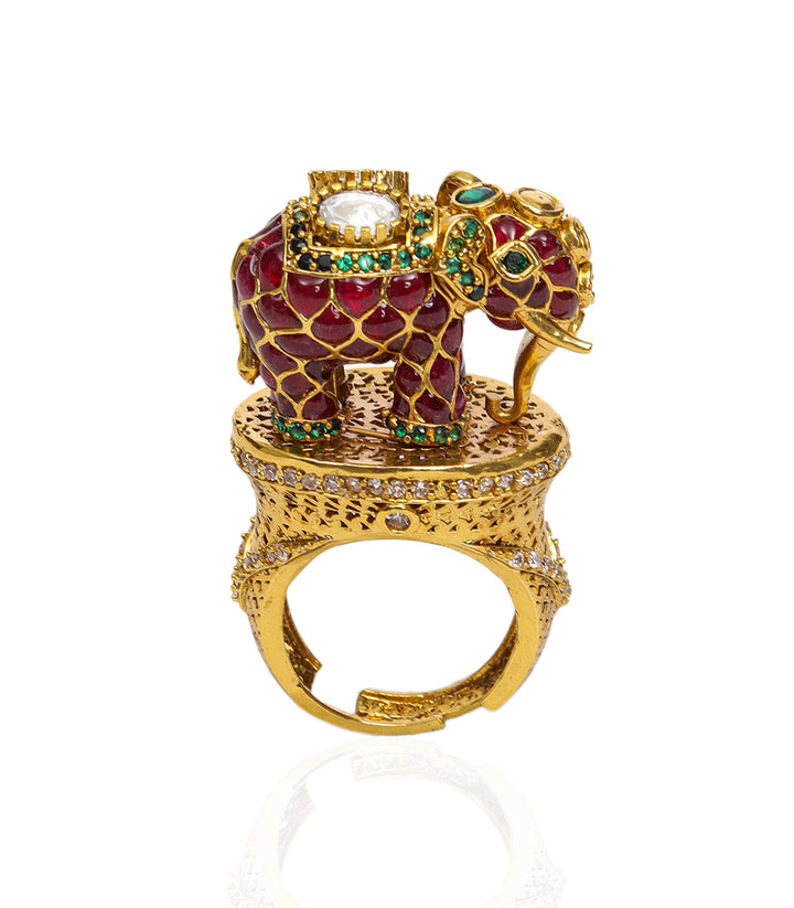 AIRAVAT RED KUNDAN RING
