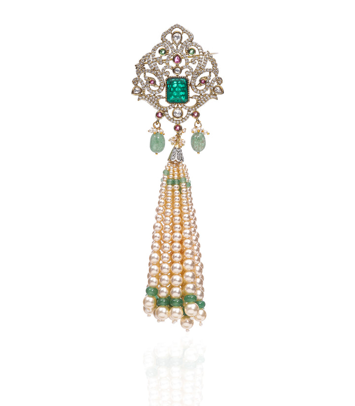 GOURI GREEN POLKI BROOCH
