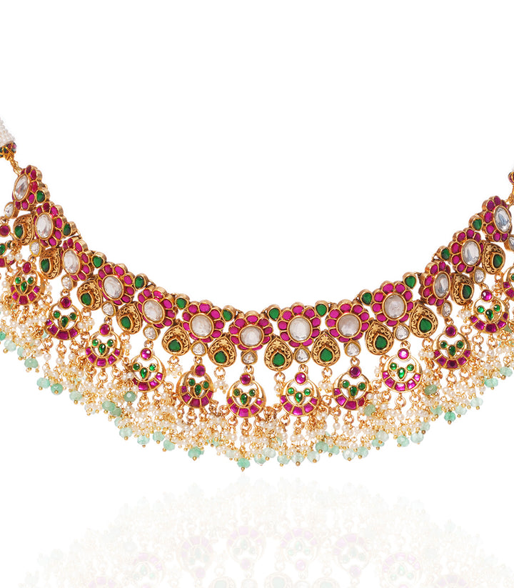 CHITRANI RED & GREEN  KUNDAN NECKLACE SET