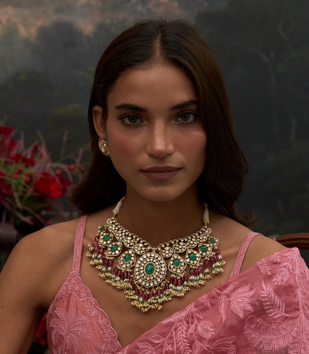 HETAL GREEN & PINK MOISSANITE NECKLACE SET