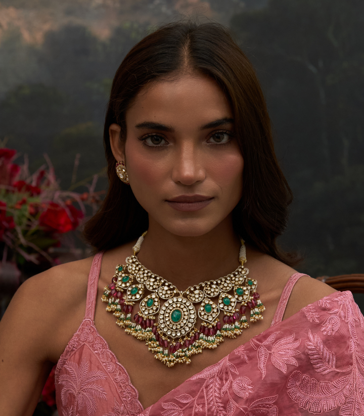 HETAL GREEN & PINK MOISSANITE NECKLACE SET