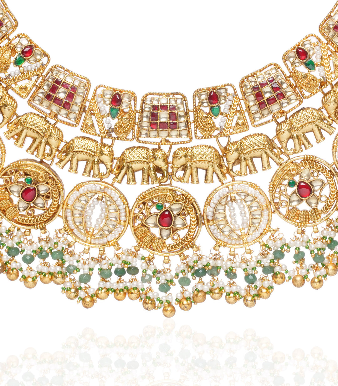 Manasvini Red & Green Kundan Necklace Set